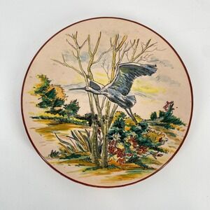 Vintage Hand Painted Heron Crane Flying Wall Art Scenic Landscape Bird Decor